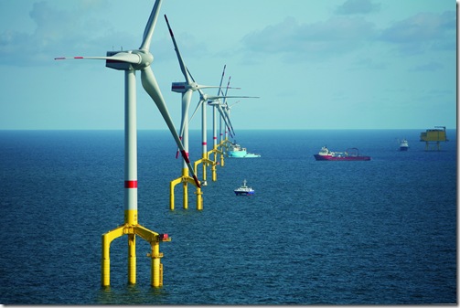 BARD Offshore 1, Projektgebiet, Flug mit Wiking-Helicopter, 9 WEAs errichtet, 7 davon komplett. (13. September 2o1o)